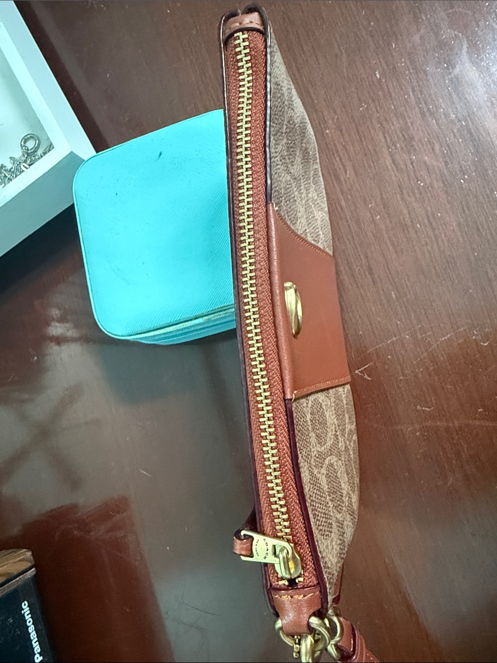 Coach Large Tan Rust Signature Canvas Wristlet with Leather Strap - Picture 4 of 4